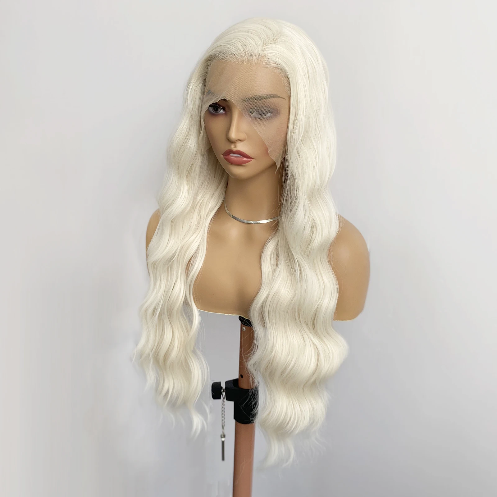 วิกผมลูกไม้ด้านหน้าสีบลอนด์แพลตตินัม AIMEYA สำหรับผู้หญิงและเด็กผู้หญิง วิกผมยาวลอนคลื่น ทนความร้อน วิกผมสังเคราะห์สำหรับใช้ในชีวิตประจำวัน งานคอสเพลย์ และงานปาร์ตี้