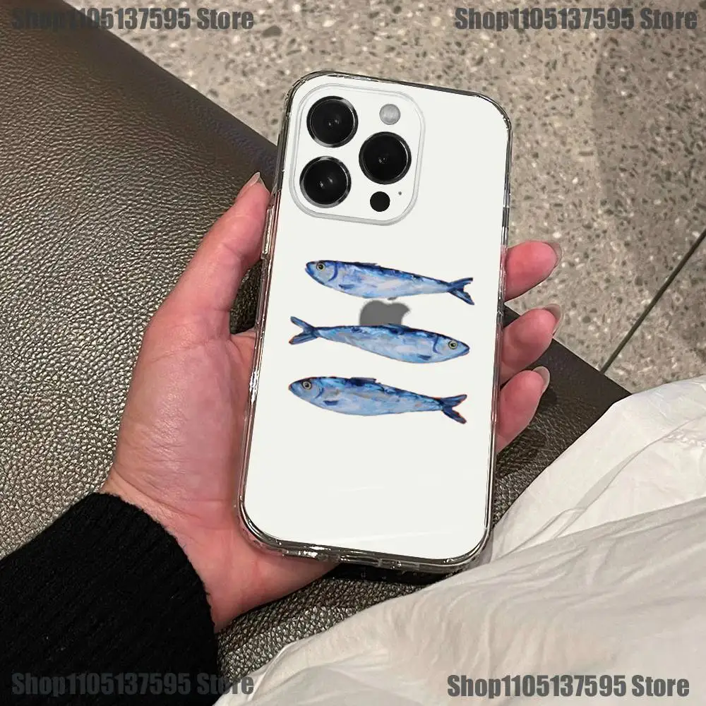 Fish Funny Sardines Phone Case For iPhone 17,16,15,14,13,12,Pro,Max,Plus,E,Air Transparent Cover
