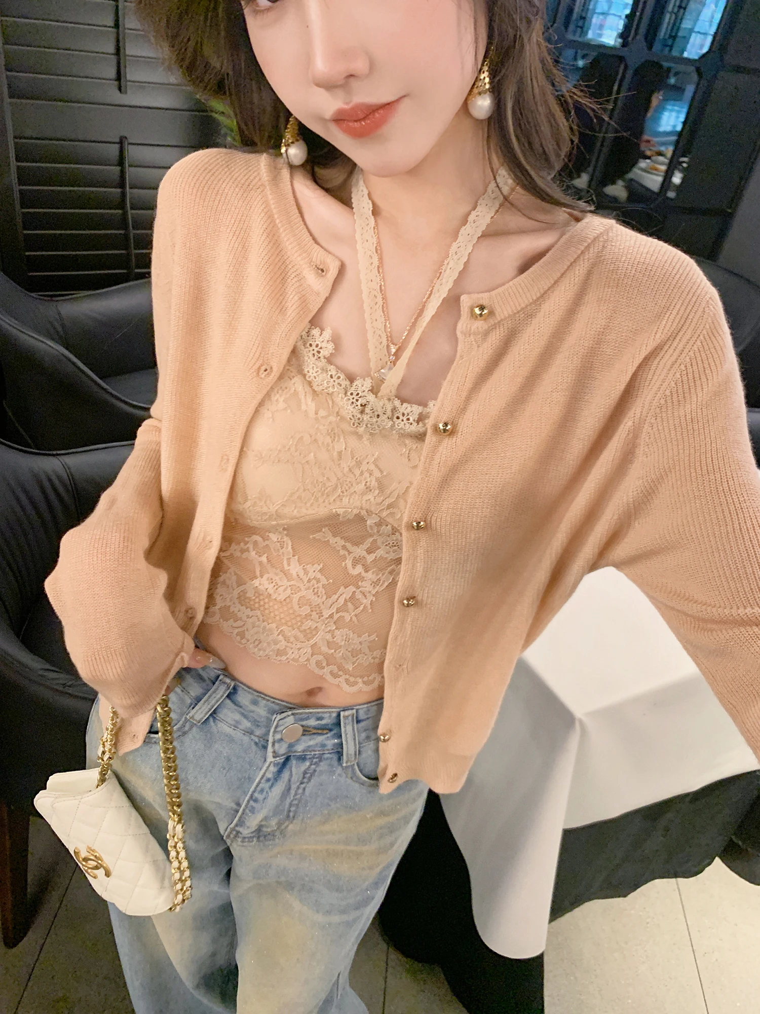 

Модный универсальный короткий вязаный кардиган для женщин, верхняя одежда, весна 2026, в стиле Commuters, свободный крой, длинный рукав, цветной