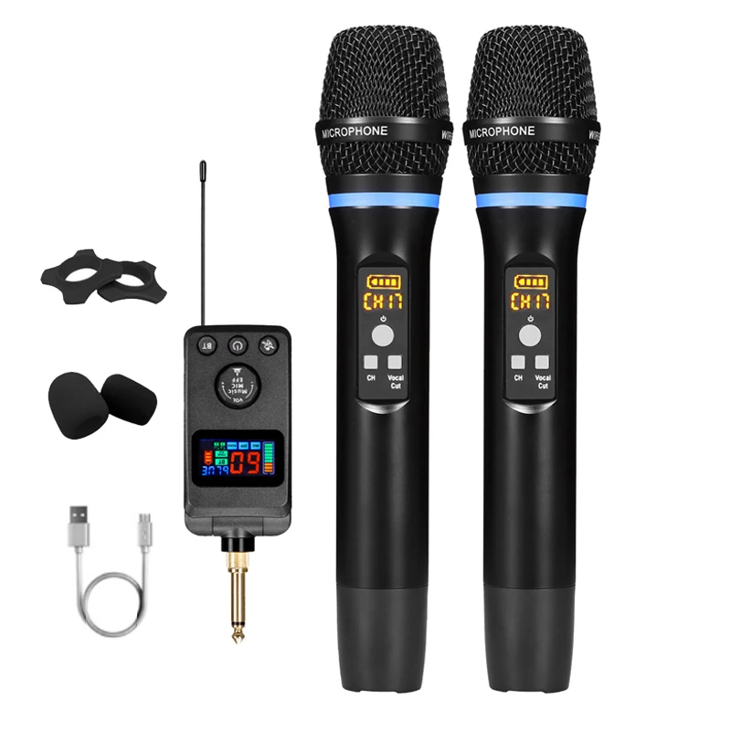 

Wireless Microphone 2 Channels UHF Professional Anti-Howling Handheld Mic Micphone For Performances Karaoke Church Show Meeting