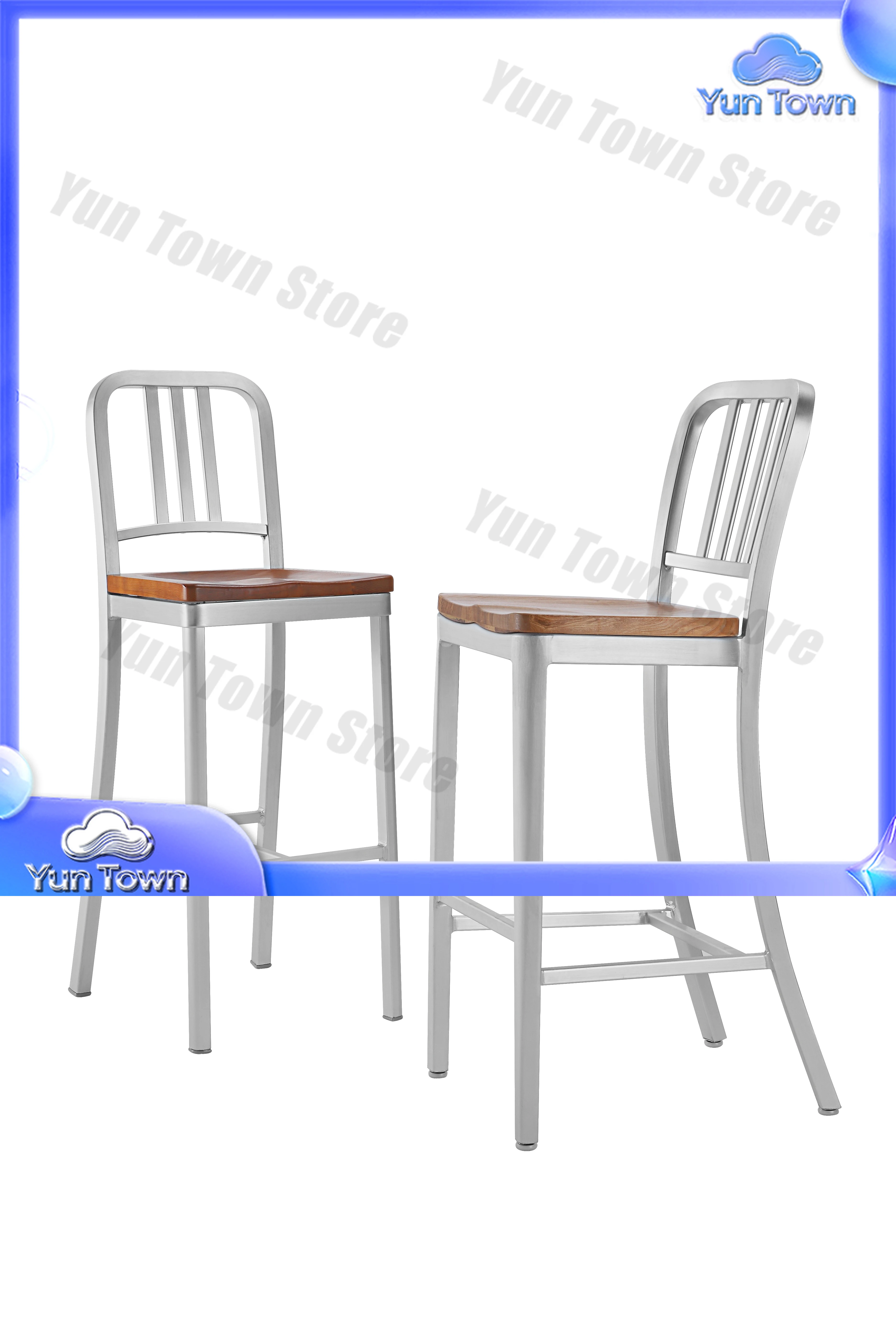 Modern Outdoor Aluminum Navy Dining Cafe Side Bar Stool Chair For Garden Hotel Club And Wedding Party