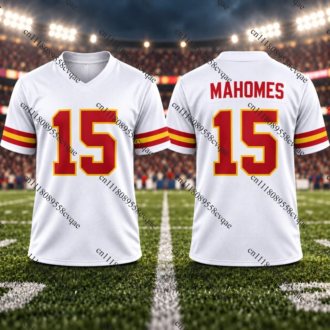 Men's #15 Mahomes Football Jersey American Football Fan Game Day Shirt Sports Men's T-Shirt Kid's Clothing Tee Cycling Jersey ﻿