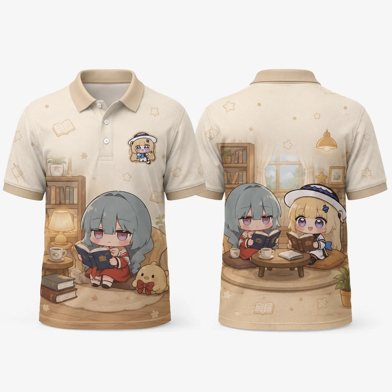 Phoebe Joubi Phrolova Chibi Anime Reading Polo Shirt Kawaii Manga Girls 3D Print Quick Dry Breathable Summer Casual Unisex Top