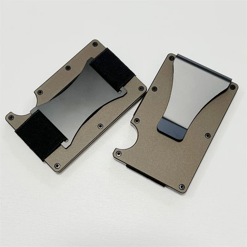 Conjunto de billetera con Clip para dinero para hombre, tarjetero delgado con correa para efectivo, banda inteligente Rfid, funda de aluminio minimalista, multifuncional de lujo