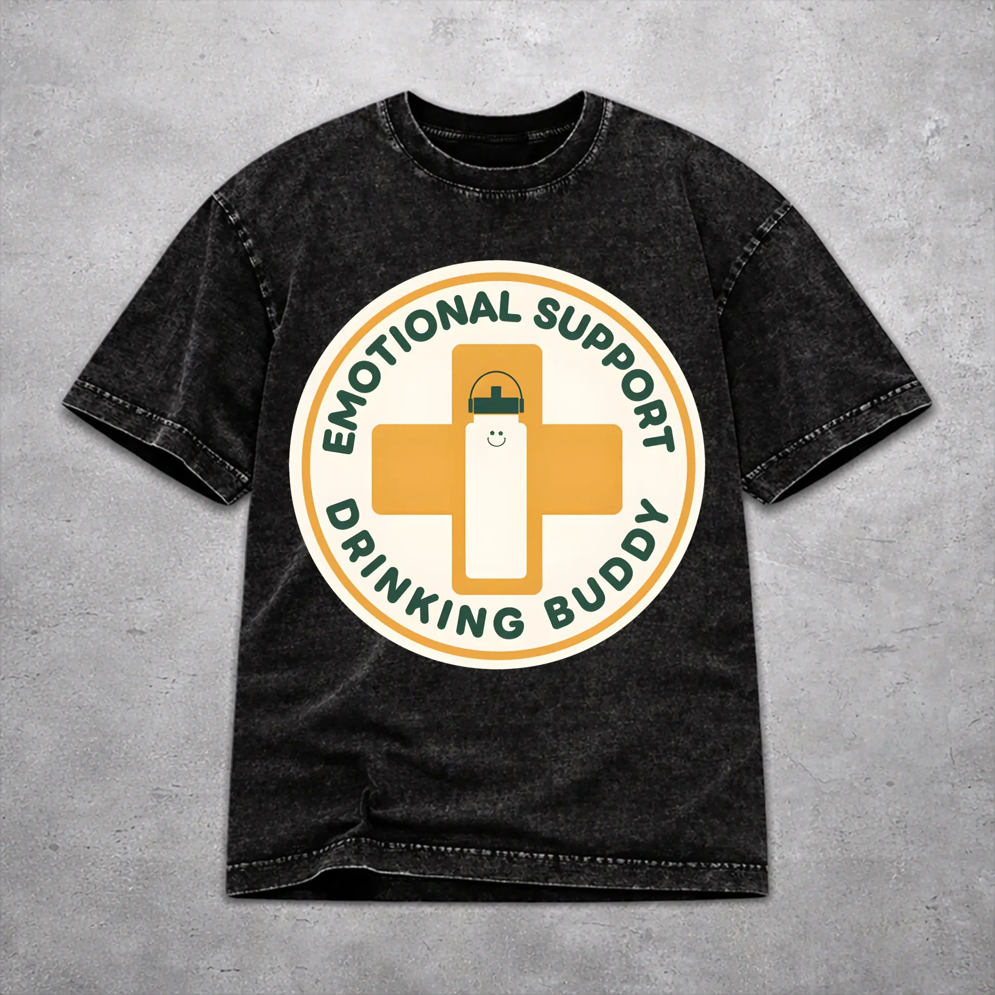 Men Women Harajuku Washed T-shirts Emotional Support Drinking Buddy Beer Print Shirt Outfit High Street  Tees Tops