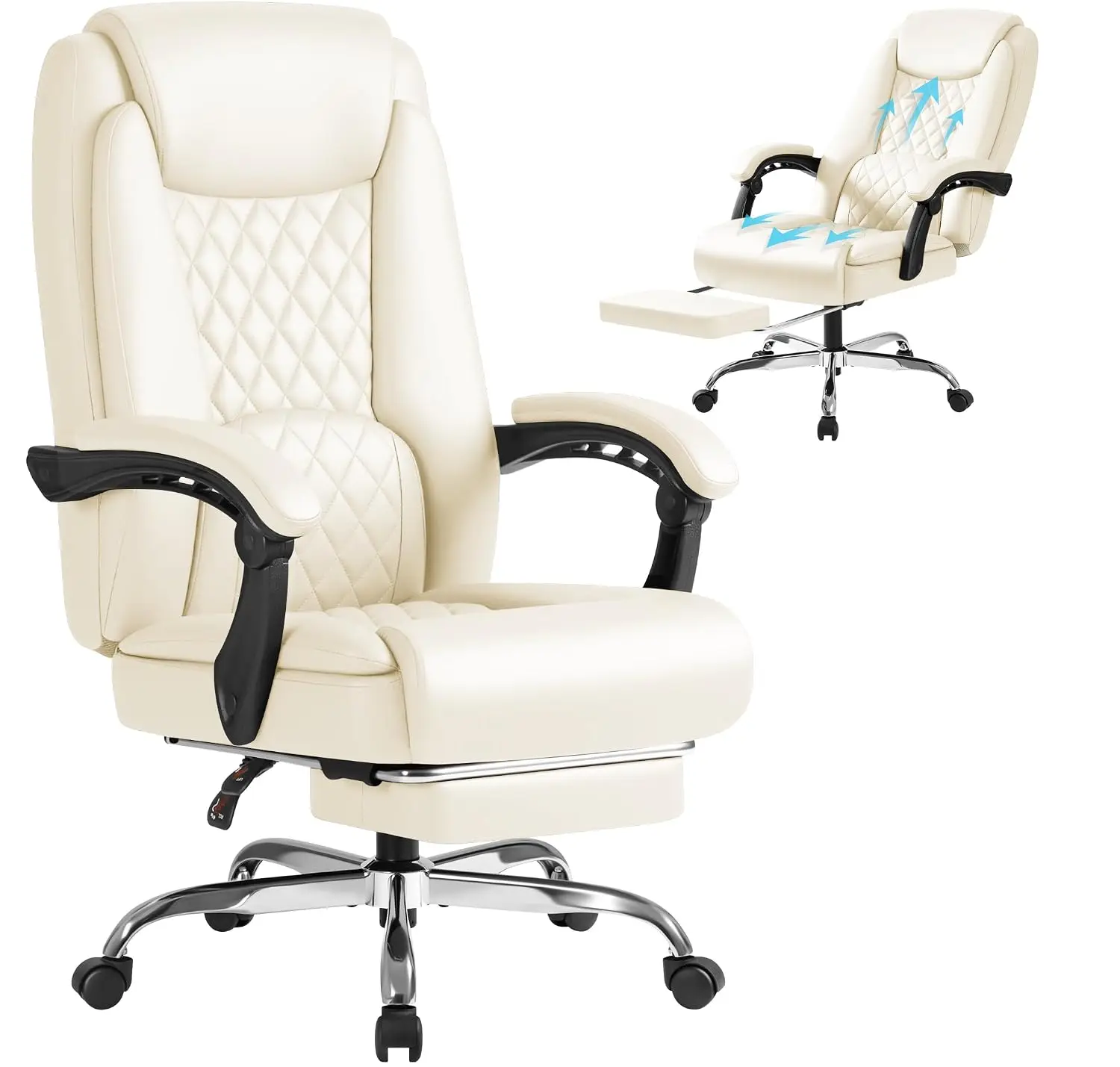 Ergonomic High Back Office Chair with Footrest, 400lbs Reclining Leather Swivel Desk Chair 90-135°, Home Task Chair with Wheels,
