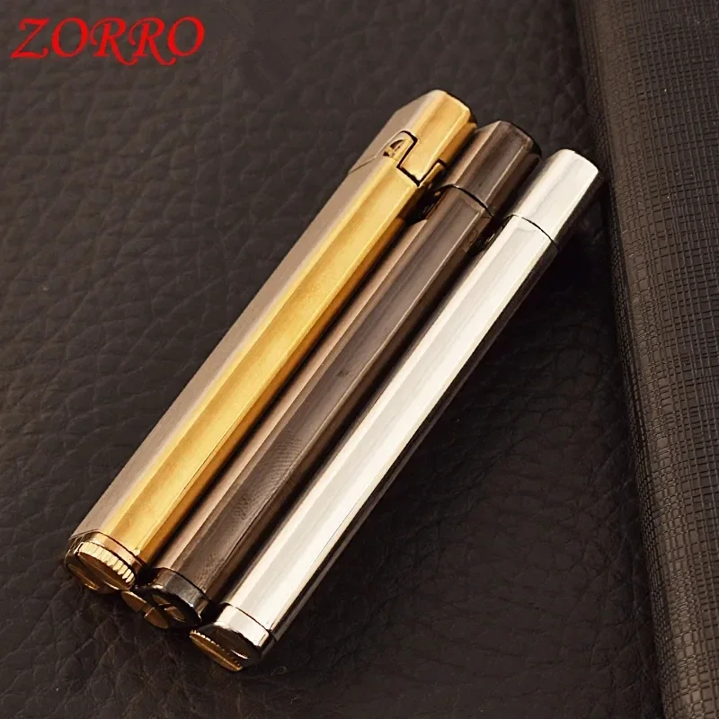 ZORRO Ultra Thin Copper Kerosene Lighter Creative Mini Metal Windproof Portable Open Flame Lighter Gift Cigarette Accessories