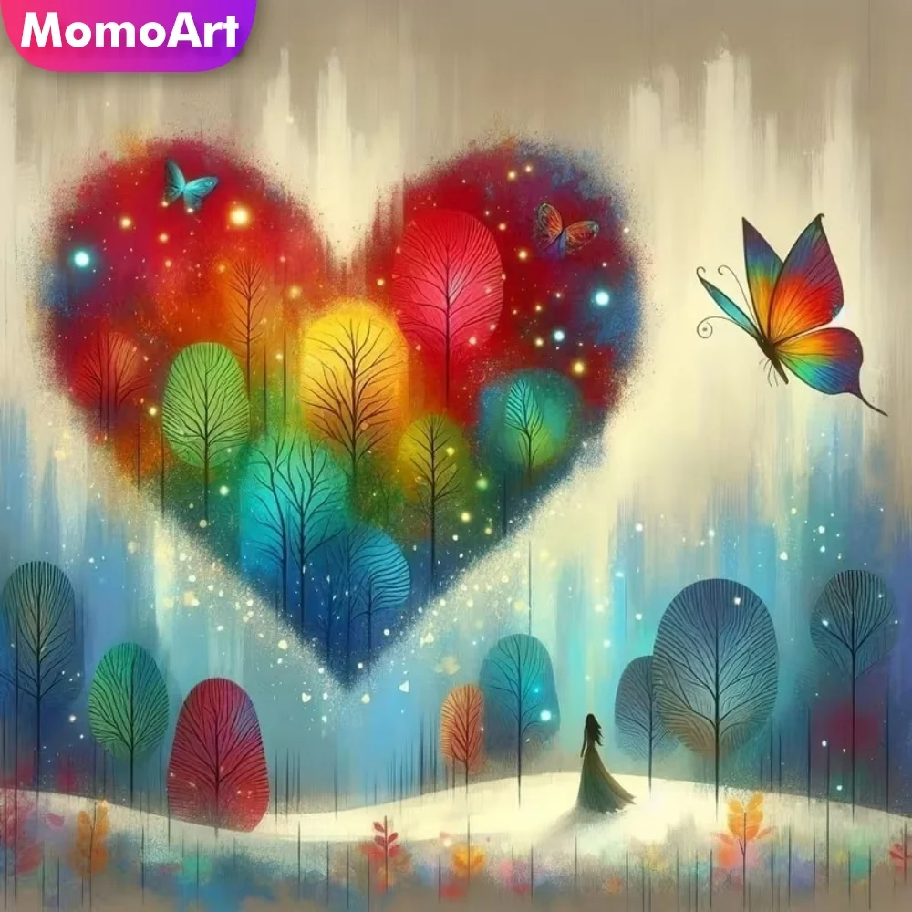 Momoart Baum-Diamant-Mosaik Landschaft Vollflächiges Quadratisches Rundes Diamant-Gemälde Liebesherz Neuerscheinung DIY-Dekoration für Zuhause