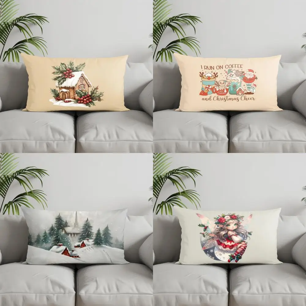 Home Decor Gingerbread House Christmas Pillow Suitable For Sofa Bedroom Car Pillow Cover Cushion Rectangular Back Cushion