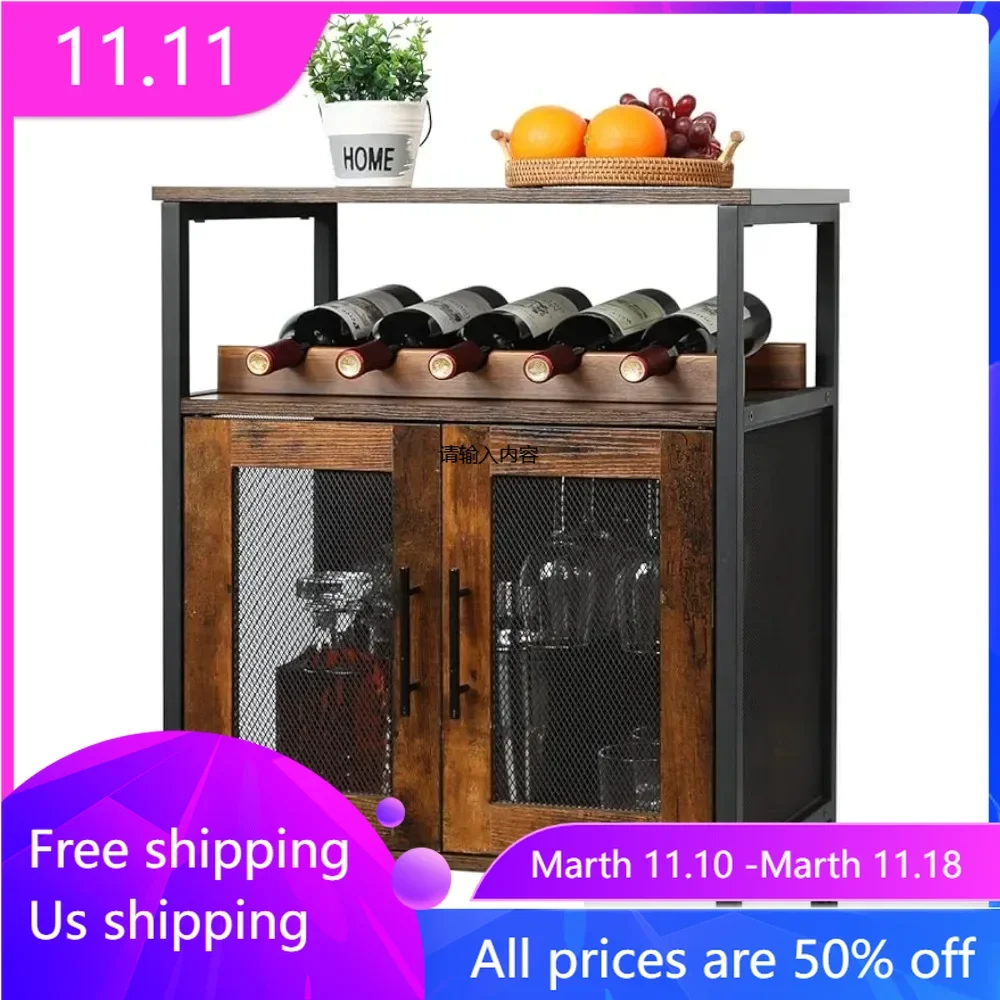 

Wine Bar Rack Cabinet with Detachable Wine Rack, Coffee Bar Cabinet with Glass Holder, Small Sideboard and Buffet Cabinet with