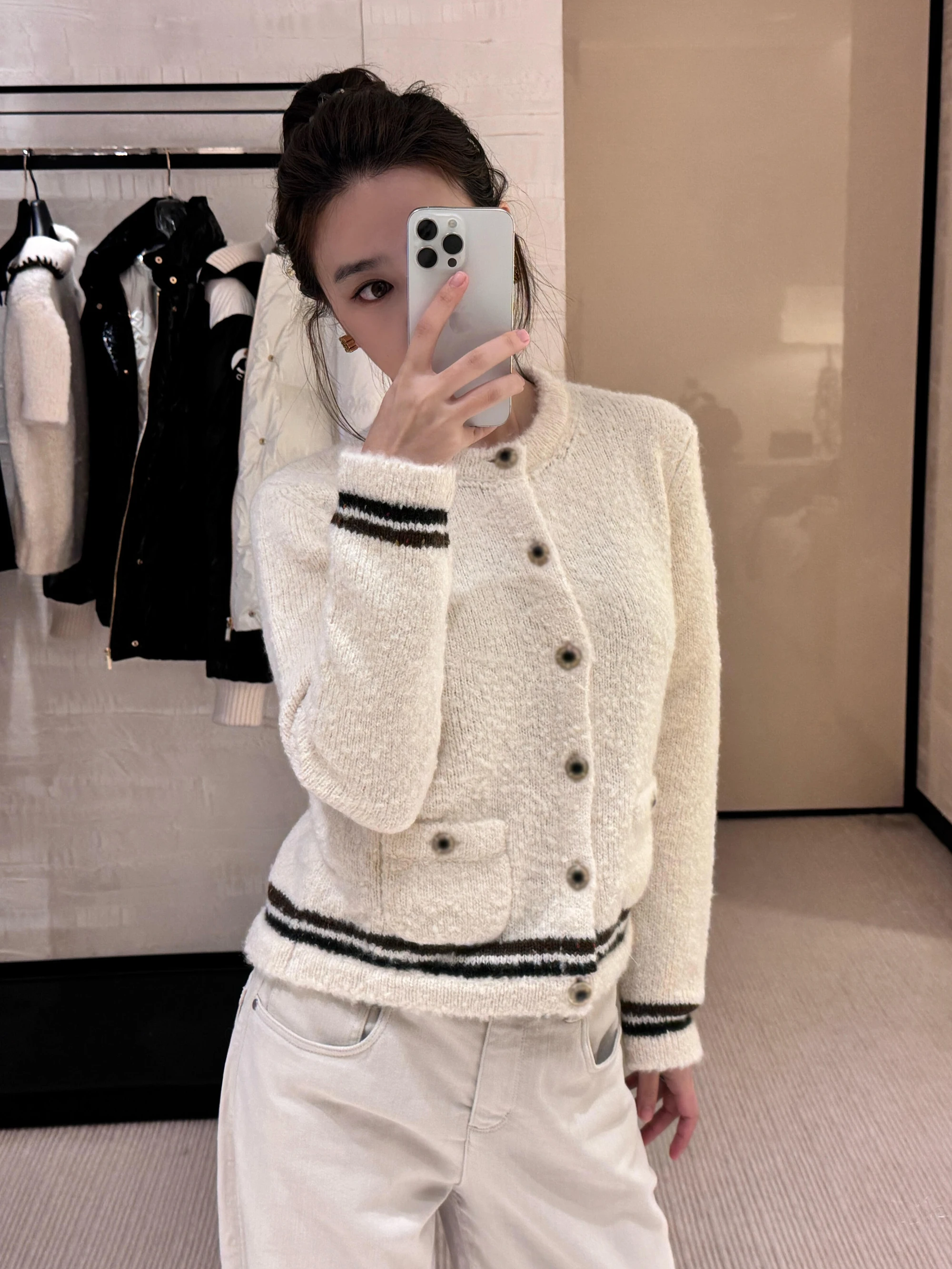 

Уникальный красивый вязаный кардиган для женщин: мягкий, уютный свитер с круглым вырезом, верхняя одежда во французском стиле, повседневная одежда для ежедневной носки