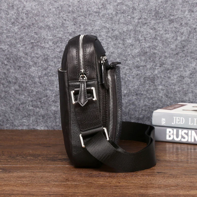 Winter New High Quality Pearl Fishskin Men's Shoulder Bag Genuine Leather Men's Bag Fashion Casual Crossbody Bag