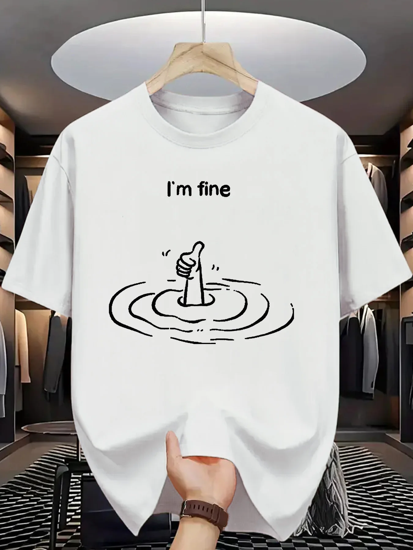 I'm Fine Thumbs Up Line Graphic T-shirt Men Women Funny Sarcasm Print Short Sleeve Casual Streetwear Tops