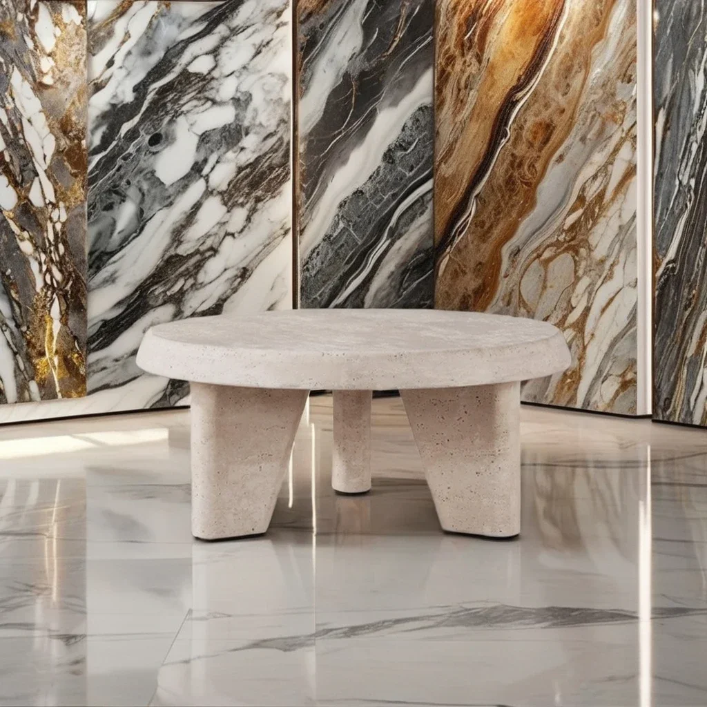 

hot sales ModeCoffee Table Natural Stone Tripod Design Honed Surface Finish 1-Year Warranty for Living Room Furniture