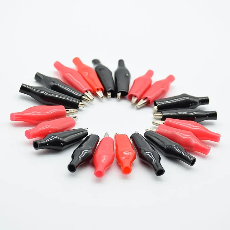 20Pcs 35mm Alligator clip black red  soft plastic coating test probe alligator clip crocodile test clip