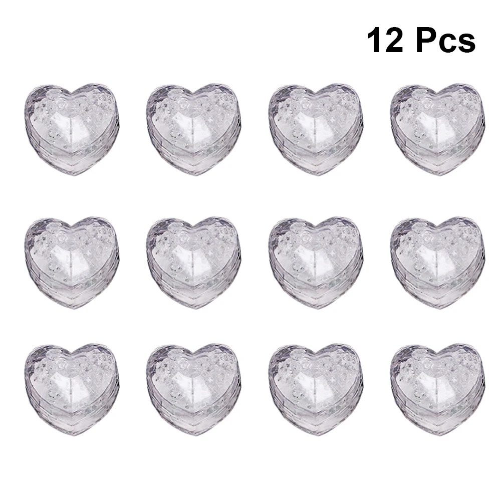 

12Pcs LED Glowing Ice Cubes Heart Shape Decorations Perfect for Drinks Spas Flower Arrangements Wedding Events Pink Light