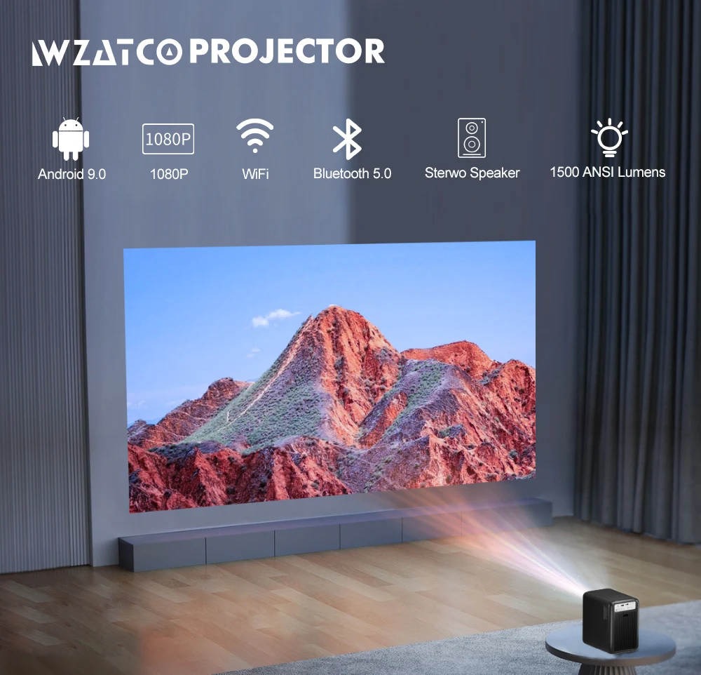 WZATCO D9 1920*1080P Full HD светодиодный проектор с 4D цифровым Keystone 7000 люмен домашний кинотеатр портативный проектор светодиодный проектор