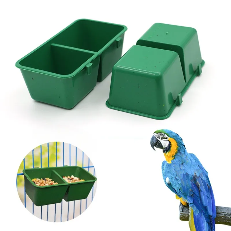 Cuenco de agua para comida de aves, recipiente de plástico para loros, doble taza de alimentación, jaula para palomas, alimentador de agua, pajarera para mascotas, 2 en 1