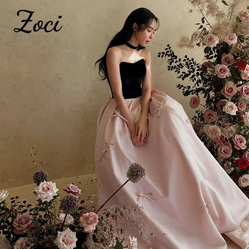 

Zoci Contrast Color Fairy Evening Dresses Strapless A-line Bow Photo Shoot Dresses Customized Korea Wedding Reception Dresses