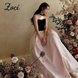 Zoci Contrast Color Fairy Evening Dresses Strapless A-line Bow Photo Shoot Dresses Customized Korea Wedding Reception Dresses