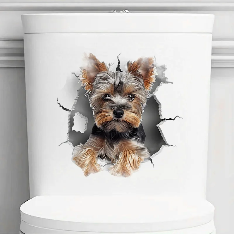 T2270# Yorkshire Terrier Self-Adhesive Toilet Stickers,Wall Decal Removable, Reusable Vinyl Car Sticker for Toilet Lid, Bathroom