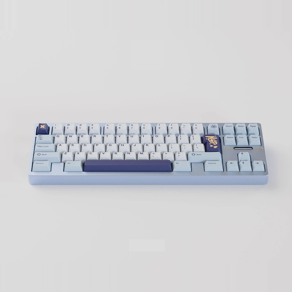 Shirasagi Keycaps Set Custom Egret ABS Cherry Profile Blue Key Cap Cute Anime Point Keycap for Gaming Mechanical Keyboard Gift