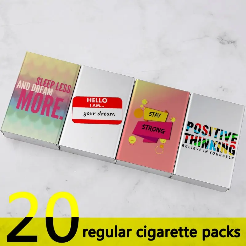 20 Pack Men\'s Cigarette Case Made of Aluminum Alloy Material with Inspirational Text and Customizable Patterns Gift Box