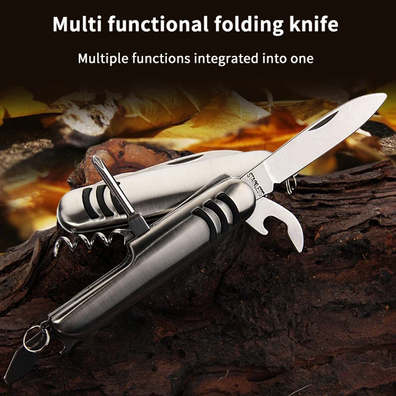 1 Piece Multifunctional Folding Stainless Steel Knife Swiss Army Knife Camping Knife Fruit Knife Barbecue Universal Knife