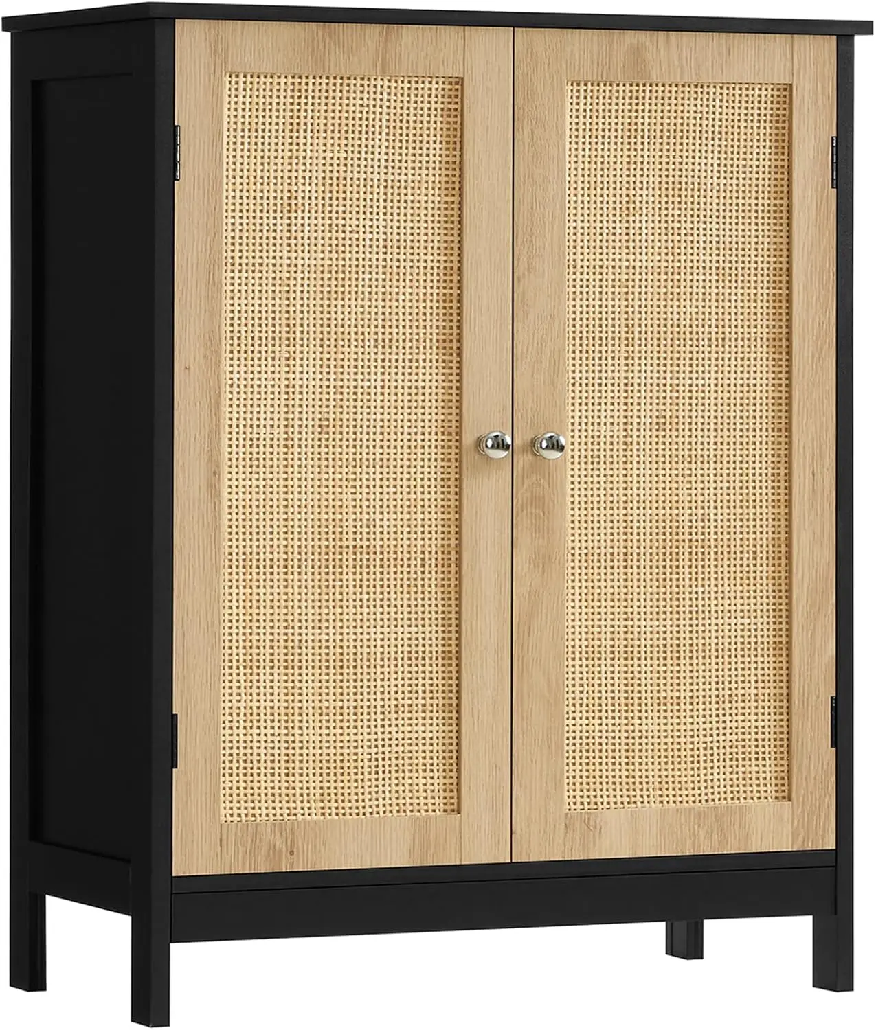 

Iwell Storage Cabinet with Rattan Doors, Bathroom Storage Cabinet with Adjustable Shelf, Floor Cabinet for Living Room, Entryway