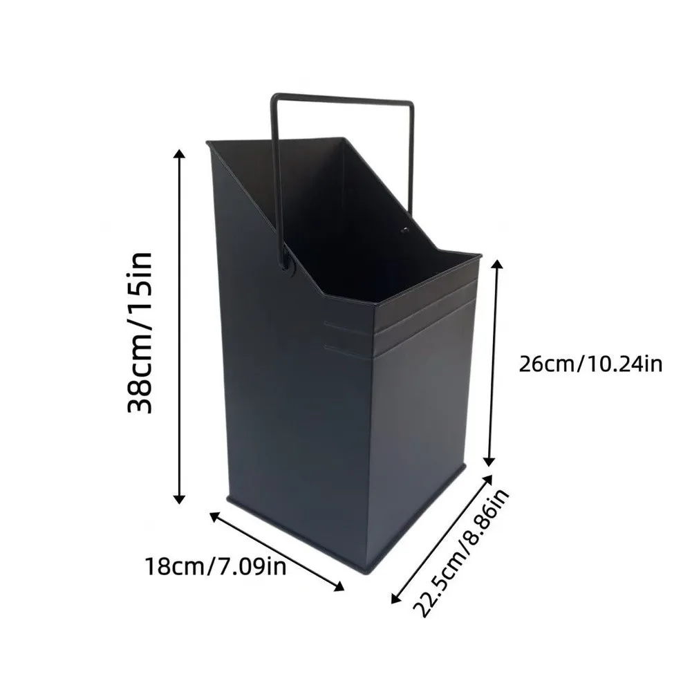 Functional Fireplace Tool Set Featuring Large Capacity Ash Bucket and Precision Slant Square Shovel in Matte Black Iron