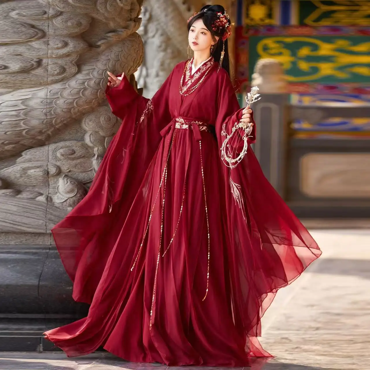 Red Chinese National Style Hanfu Men Women Traditional Cross Collar Costume Ancient Martial Fairy Suit Halloween Cosplay Clothes