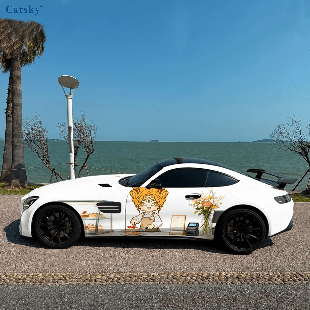 

Tiger Girl Dessert Cake Car Vinyl Wraps Decal Self-adhesive PVC Sticker Suitable for Trucks SUV Decoration Auto Accessories Gift