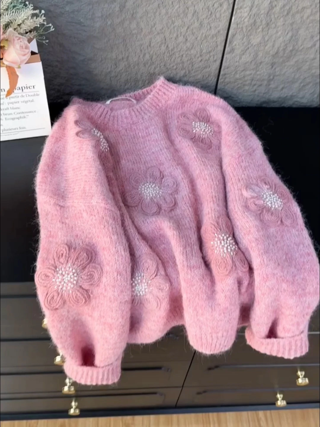 

Emily Clud Recommended 3D Flower Embroidered Knit Sweater Women's Soft Cozy Long Sve Top for Autumn Winter Commute Sle