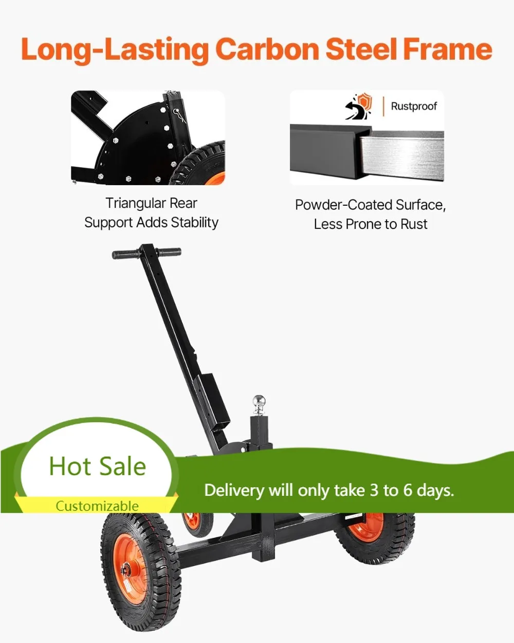 Trailer Dolly 1500lbs Tongue 2in1 Mover 2in Ball 16in Pneumatic Tires Universal Wheel Portable Tow for RV Car