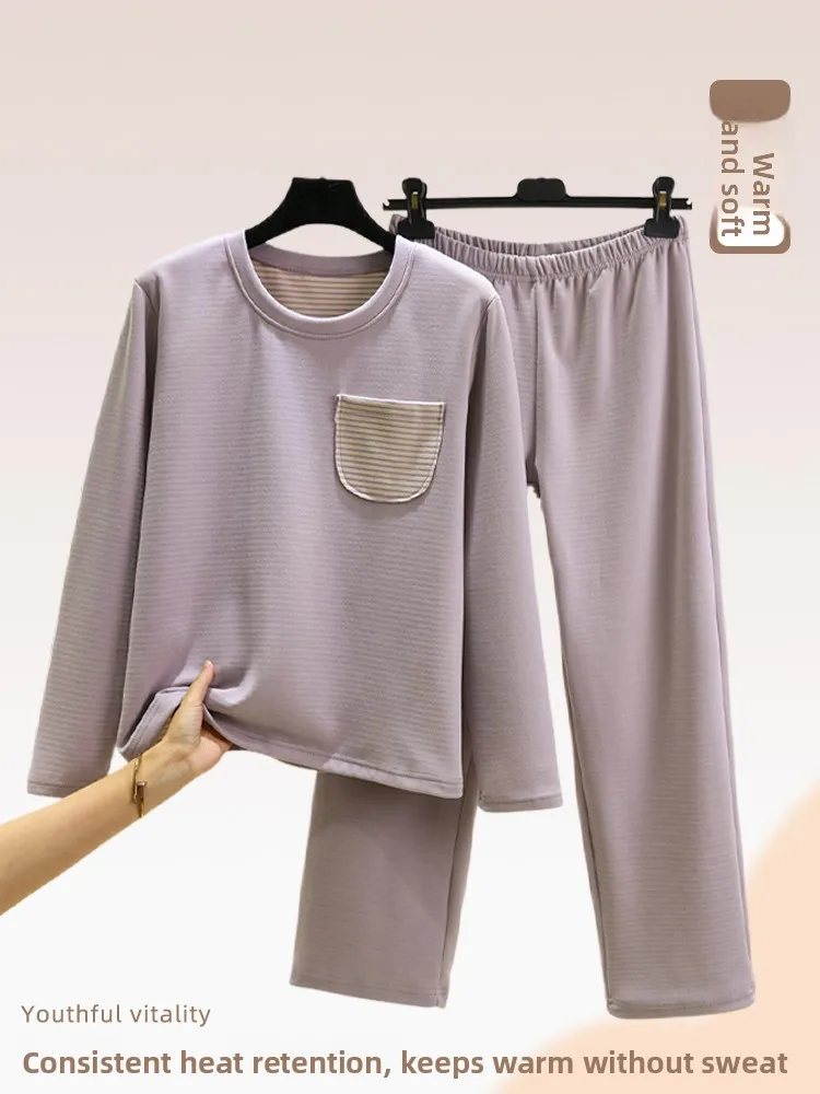 Thickened Fleece Warm Home Clothes Women's Autumn Winter Large Size T-shirt Casual Pants Can Be Worn outside Deer Velvet Slee...