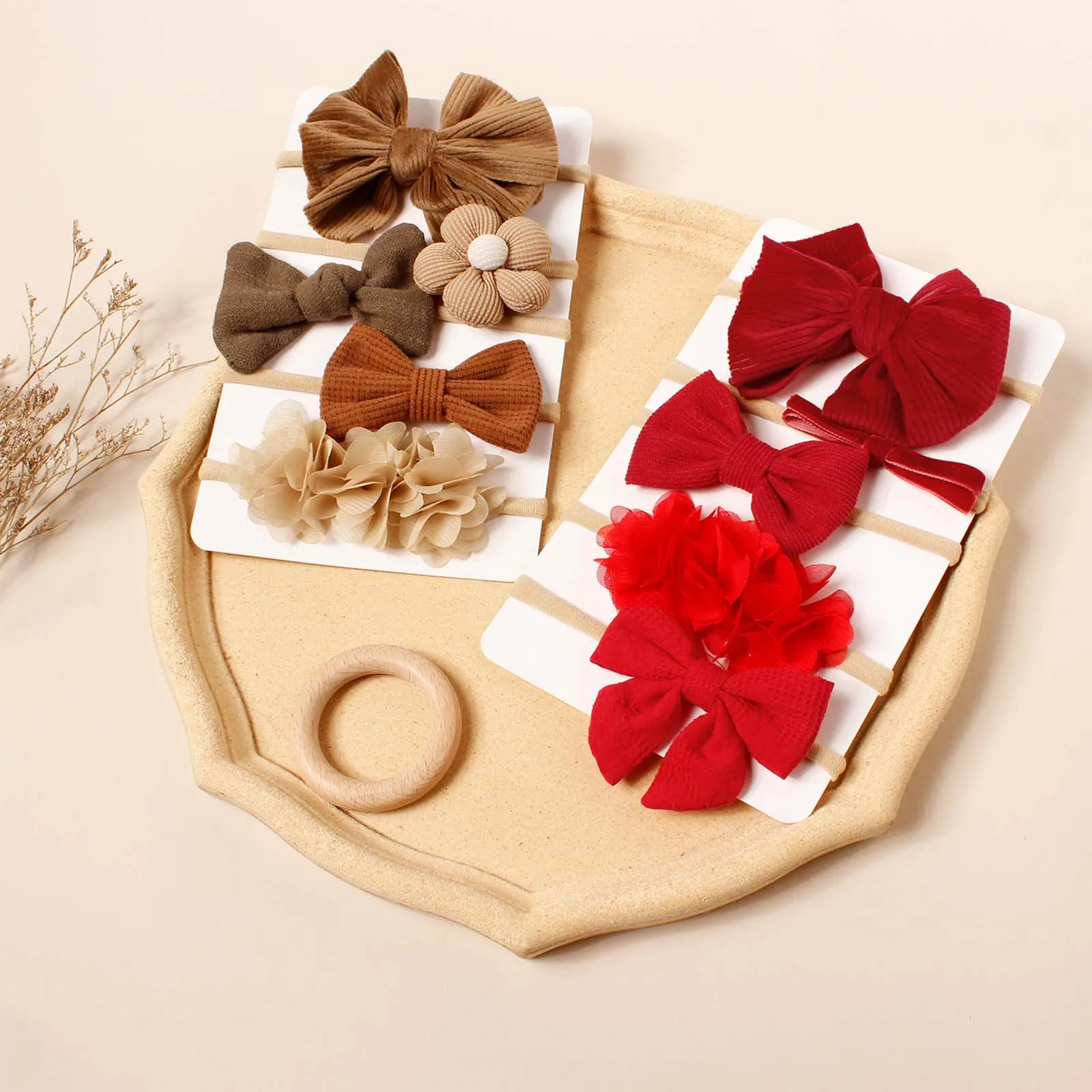 5pcs Red Different Styles Bow Hairband For Baby Kid Party Decor Cute Hair Accessories Newborn Christmas Wear Bow Nylon Headband