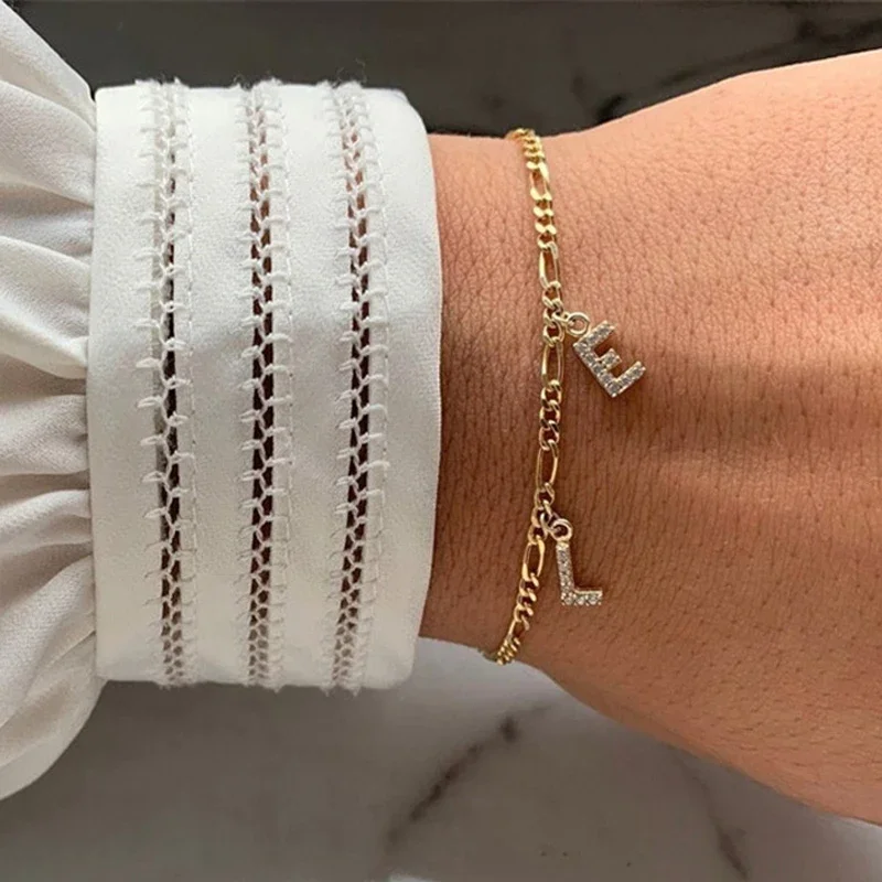 

New Classic 26 Letter Bracelet Women Handmade Stainless Steel width 3mm Figaro Chain Bracelet For Women Jewelry Gift jewelry