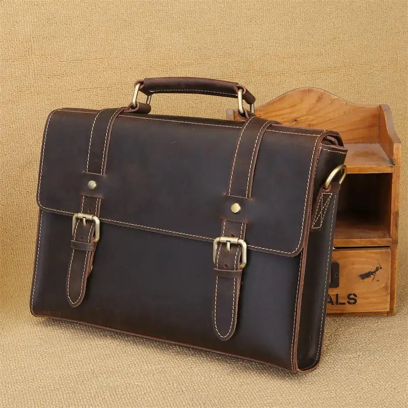 

Genuine Leather Men's Briefcase Retro Handbag Shoulder Laptop Bags Office Bags Document Bags