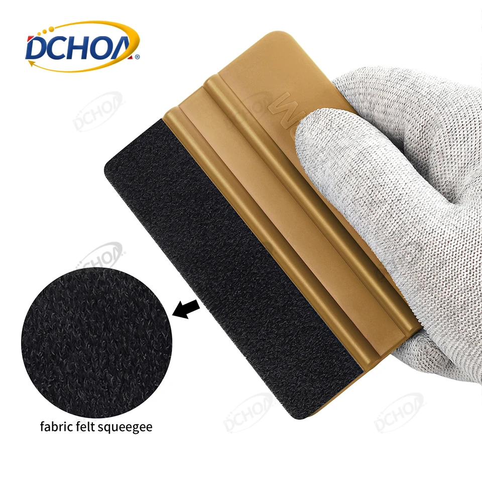 DCHOA 10pcs Plastic Felt Squeegee Vinyl Wrap Felt Gold Squeegee Car Wrap Tool Scraper Window Tint Tools 10*7.2cm
