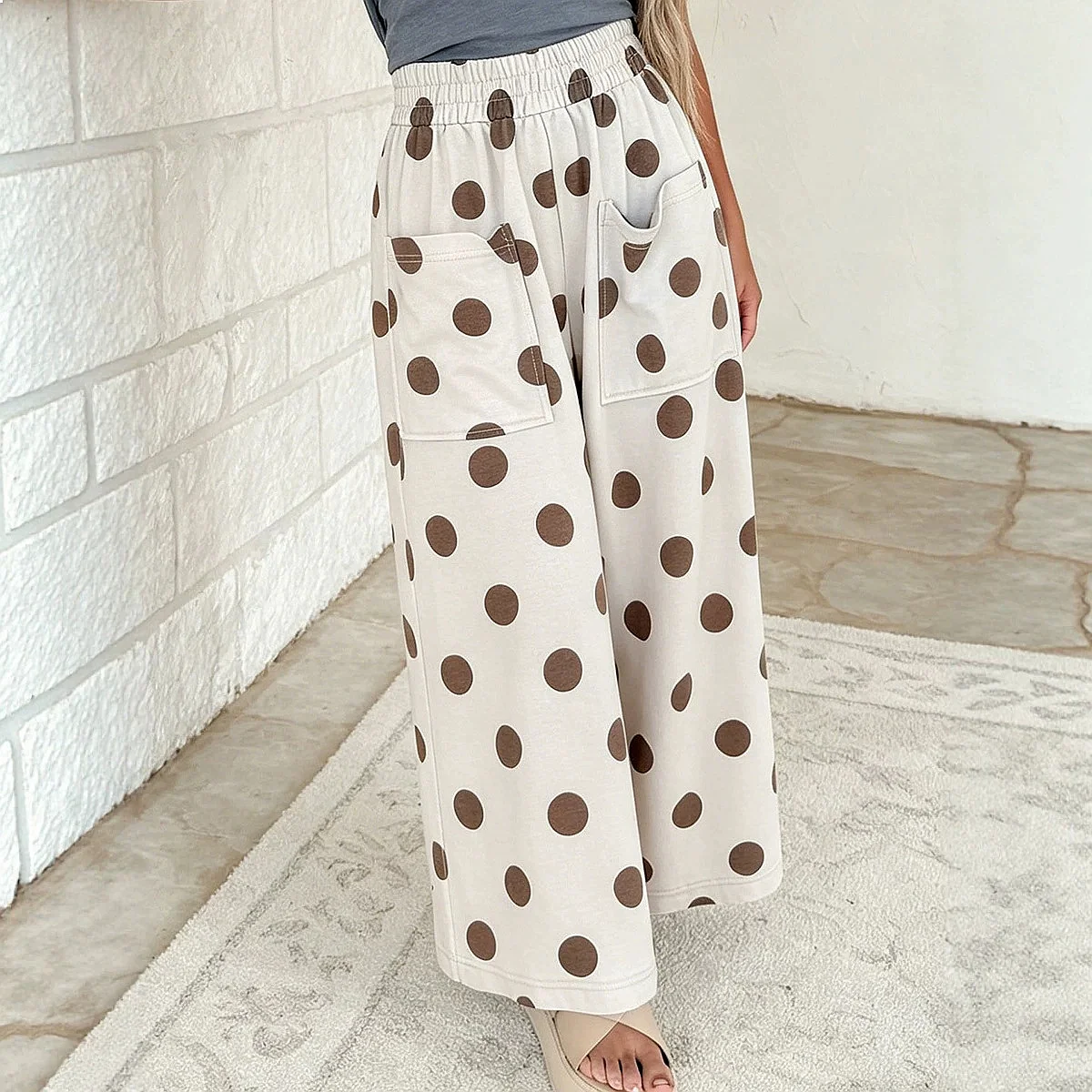 Women Pants High Waist Polka Dot Print Wide Leg Trousers Casual Loose Drape Summer Spring Fashion Womens Pants