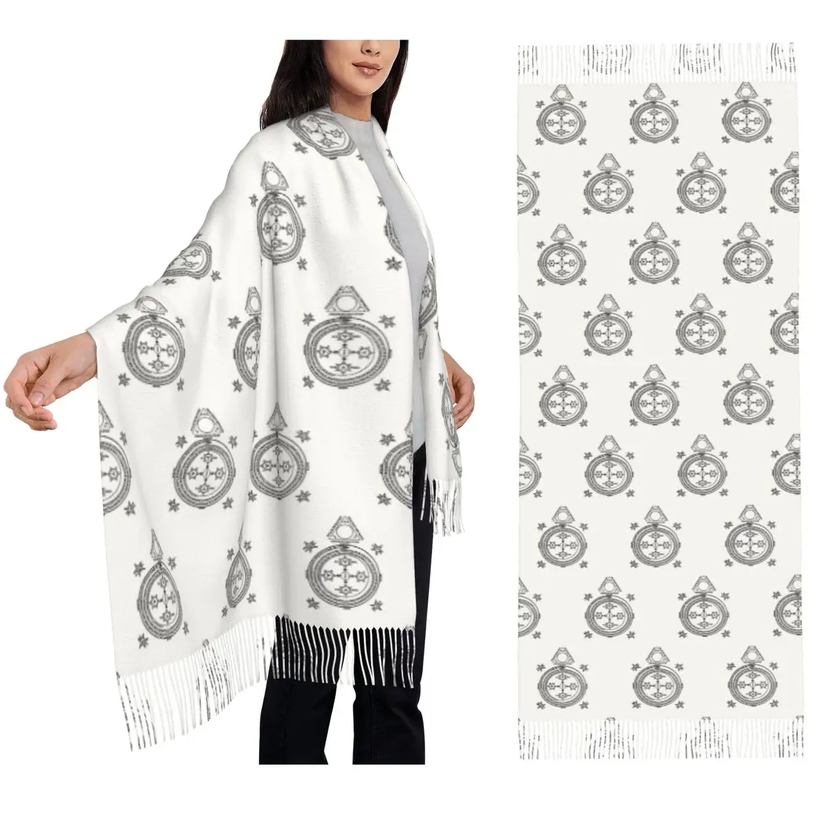 

Solomon Circle Goetia Черный N Белый Шарф Шарфы с кисточками Женские мягкие теплые шали и накидки Длинная осенне-зимняя шаль