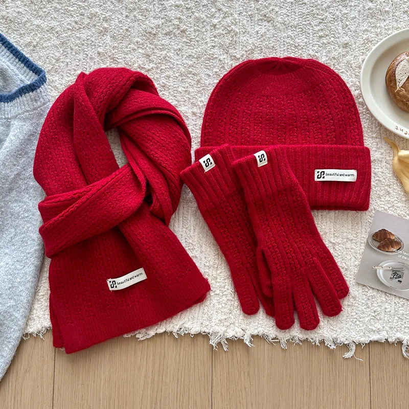 3 stks/set Gebreide Ring Sjaal Vrouwen Wollen Muts sjaal handschoenen Effen Cap Ontwerp Zachte Kasjmier Pashmina Kraag Kerstmis Nieuwjaar