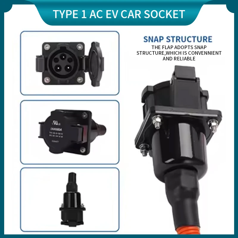 EVONIC Waterproof 16A 32A SAE J1772 Type 1 AC Electric Vehicle Charging Socket with 0.5M Cable