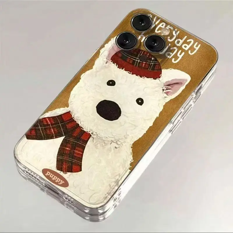 Elegant White Dog Phone Case For iPhone 16 15 14 13 12 11 Pro XS MAX 7 XR 8 7 Plus Clear Cover Fundas