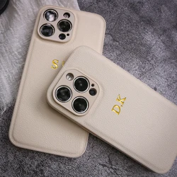 DIY Personalised Name Case For iPhone 16 15 14 13 12 11 Pro Max 15 Plus Luxury Leather Initials Letters Custom Cover 15 Pro Max