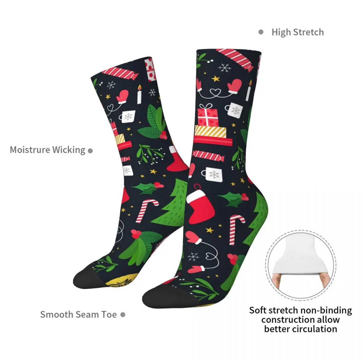 Joyeux Noël et Joyeuses Fêtes! Chaussettes longues Harajuku toutes saisons, bas de haute qualité, accessoires pour cadeaux unisexes