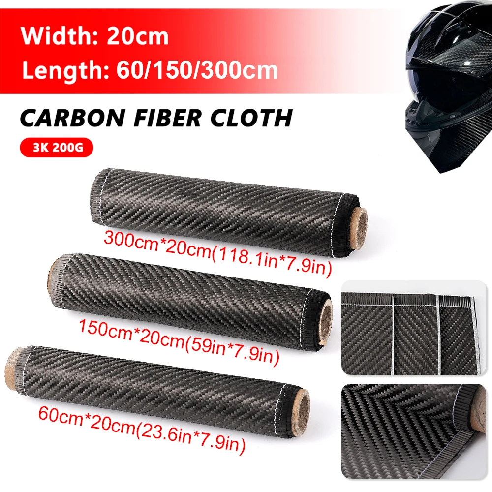 3K 200gsm Carbon Fiber Cloth 0.2mm Thickness 60cm Long 20cm/30cm wide Plain Carbon Fabric For Commercial Car Part Sport Equipmen