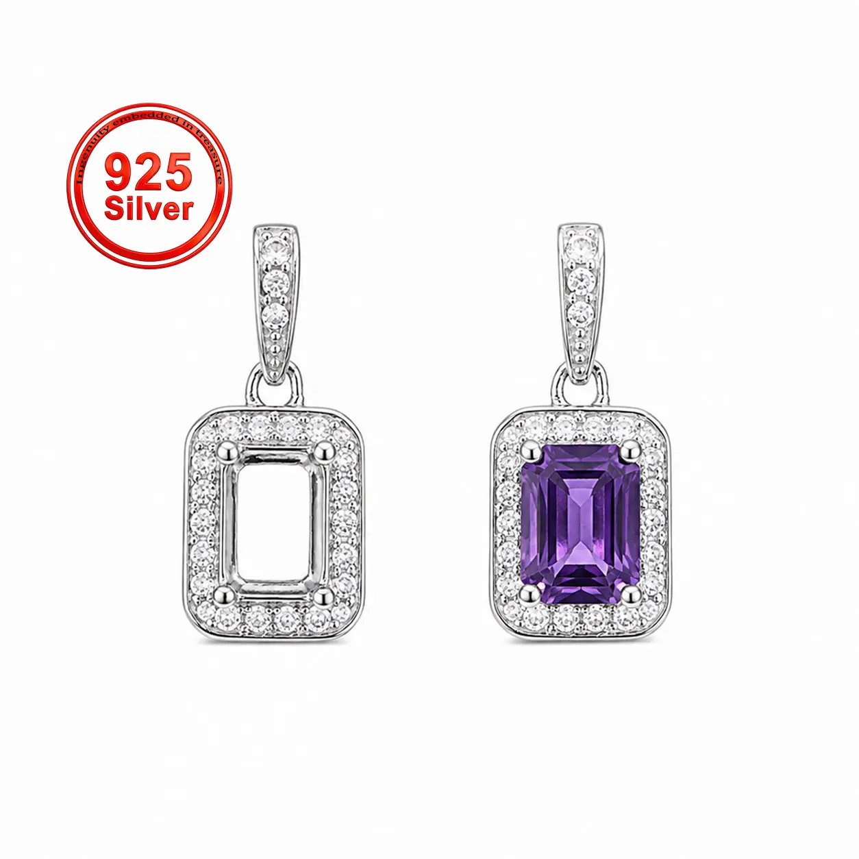 4x6mm Cut-Corner Rectangle Pendant Setting, S925 Sterling Silver Gemstone Mount, DIY Necklace Blank, Jewelry Findings