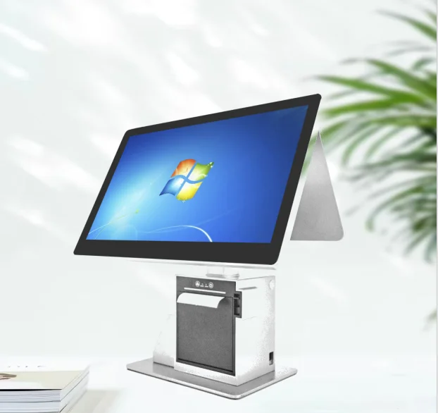 Desktop Point Of Sale System Dual Screen Cash Register Pos Machine Built In 80mm Thermal Printer And Barcode Scanner For Retail
