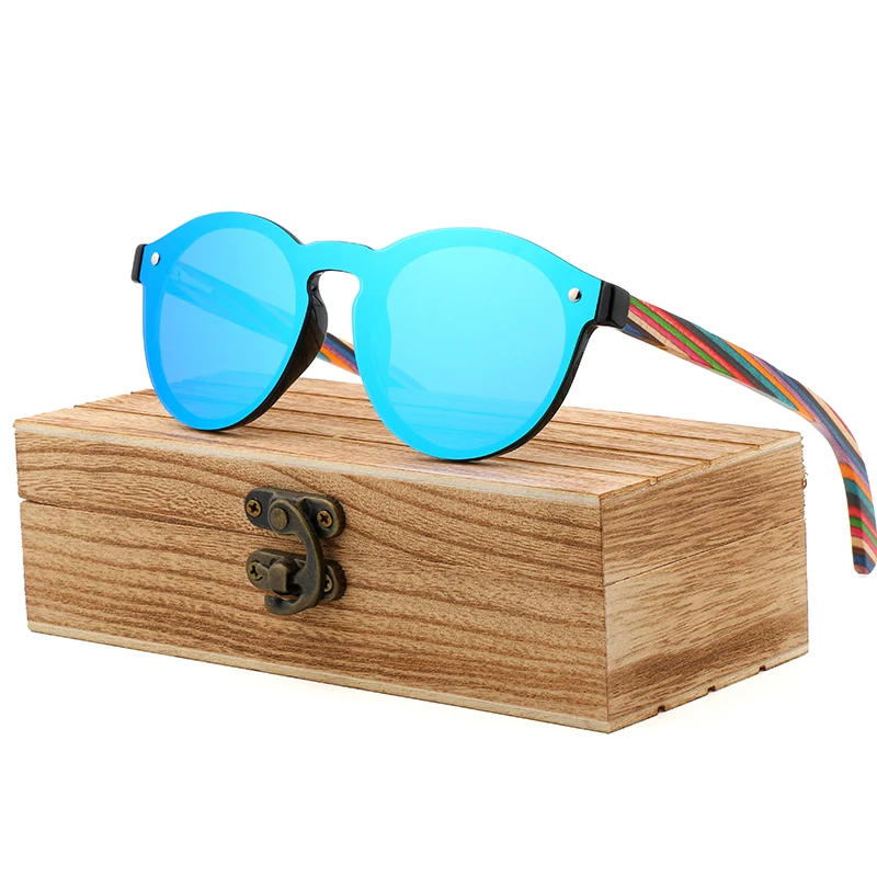 

Fashion PC Frame Color Bamboo Legs Sunglasses Polarized UV400 Vintage Women Men Glasses with Wooden Case Beach Travel Eyewear